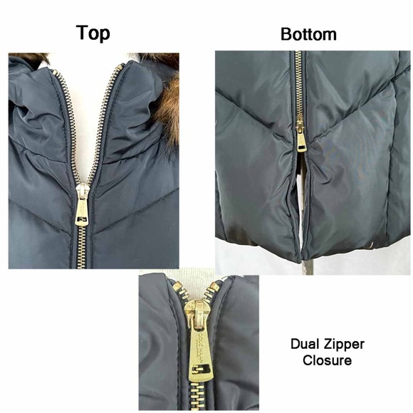 COLE HAAN Women Medium Gray Chevron Quilt Faux Fur Hood Taffeta Down Puffer Coat - Picture 8 of 11